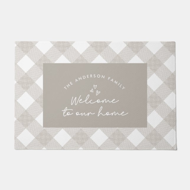 Herzlich willkommen auf unserer Zuhause in moderne Fußmatte (Vorderseite)