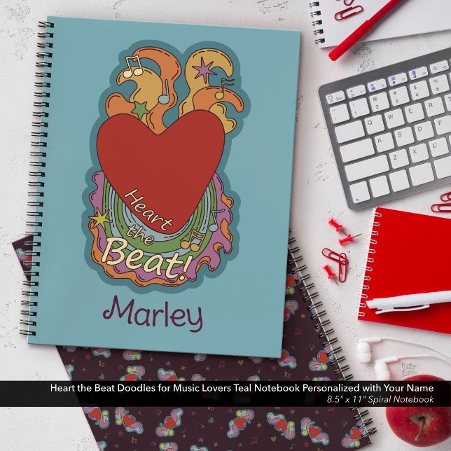 Herzlich Willkommen bei den Beat Doodles für Musik Notizbuch (Heart the Beat Doodles for Music Lovers Teal Notebook Personalized with Your Name)