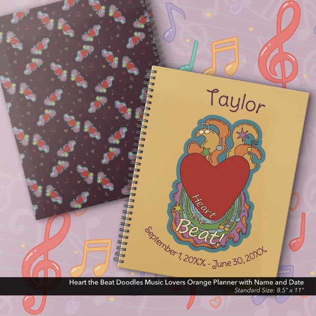 Herzlich Willkommen bei den Beat Doodles Musikfans Planer (Heart the Beat Doodles for Music Lovers Orange Planner Personalized with Your Name and Dates
)
