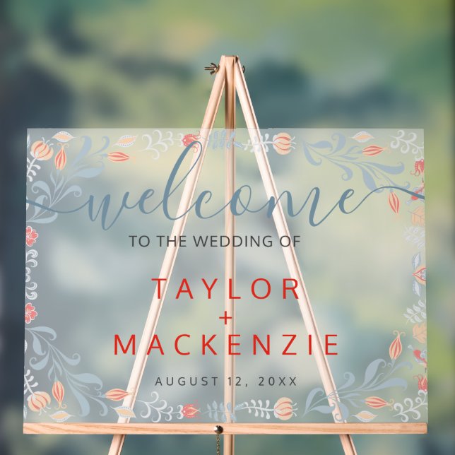 Herzlich willkommen bei der Hochzeit personalisier Acrylschild (Neutral)