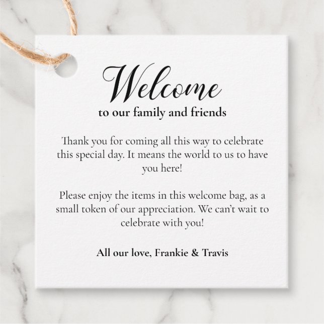 Herzlich willkommen bei der Hochzeitsfeier der Übe Geschenkanhänger (Vorderseite)