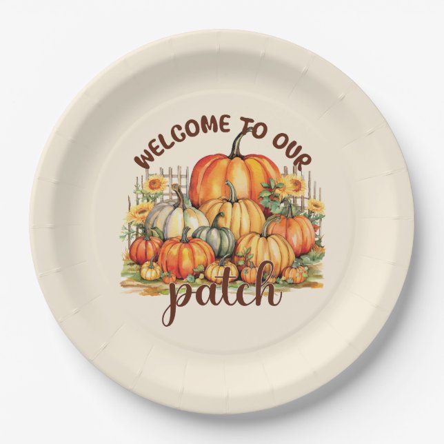 Herzlich willkommen bei unserem Patch - Cosy Pumpk Pappteller (Vorderseite)