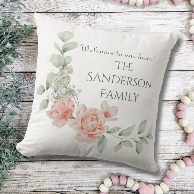 Herzlich willkommen bei unserer Zuhause-Produktfam Kissen (Welcome to Our Home Family Name Summer Porch Decor Outdoor Pillow)