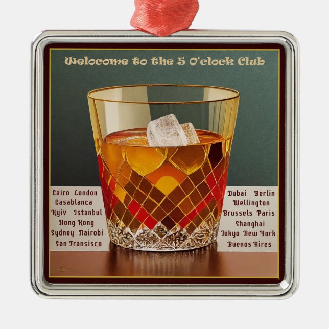 Herzlich willkommen im 5-Uhr Club Mid Century Desi Ornament Aus Metall (Vorne)