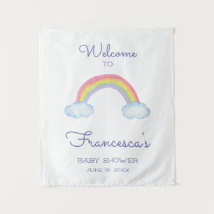 Herzlich willkommen im Baby Dusche Aquarellenbogen Wandteppich