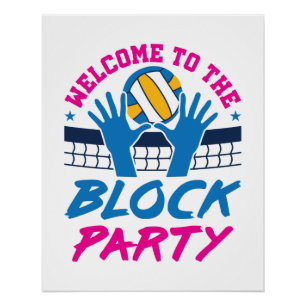 Herzlich willkommen im Block Party Volleyball Play Poster