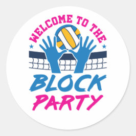Herzlich willkommen im Block Party Volleyball Play Runder Aufkleber