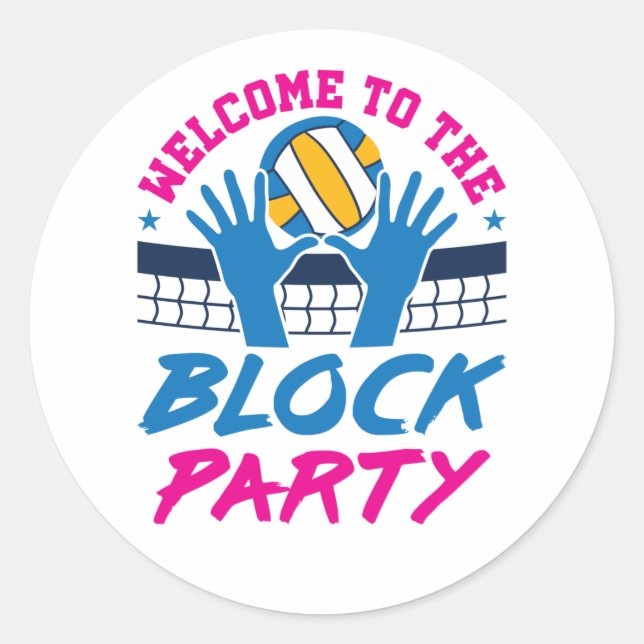 Herzlich willkommen im Block Party Volleyball Play Runder Aufkleber (Vorderseite)