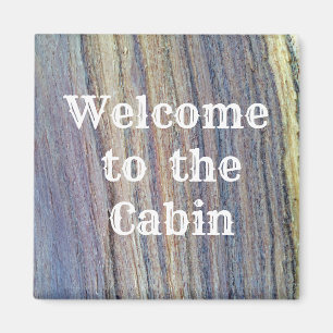 Herzlich willkommen im Cabin Woodgrain Stripe Gast Magnet