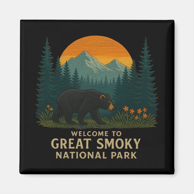 Herzlich willkommen im Embroidery Great Smoky Moun Magnet (Vorne)