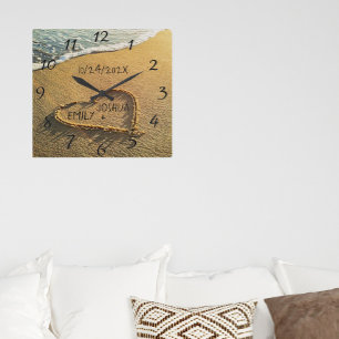 Herzlich Willkommen im Sand Beach Shore Tropical O Quadratische Wanduhr