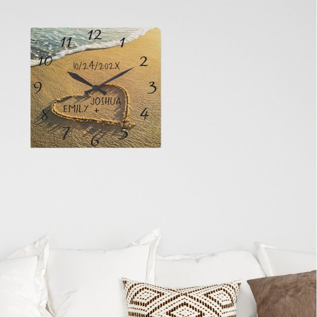 Herzlich Willkommen im Sand Beach Shore Tropical O Quadratische Wanduhr (Von Creator hochgeladen)