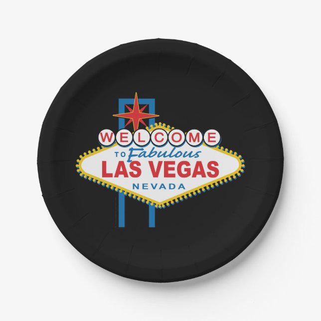 Herzlich willkommen im Zeichen von Las Vegas Pappteller (Vorderseite)