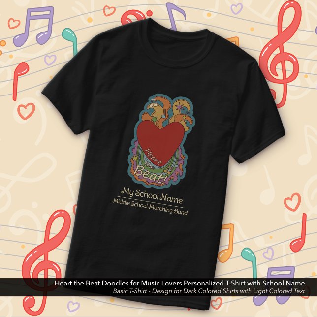 Herzlich Willkommen in der Beat Doodles Music Love T-Shirt (Heart the Beat Doodles Music Lovers T-Shirt Personalized with School with Your Name)