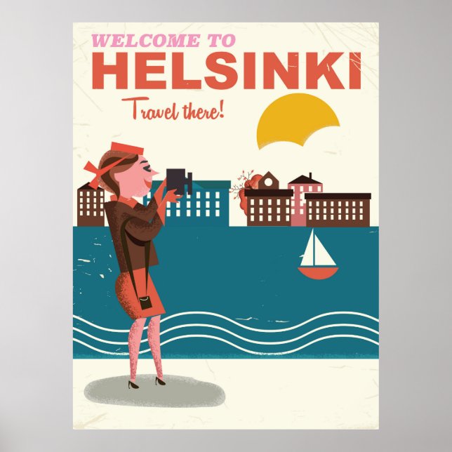 Herzlich willkommen in Helsinki Finnland als Reise Poster (Vorne)
