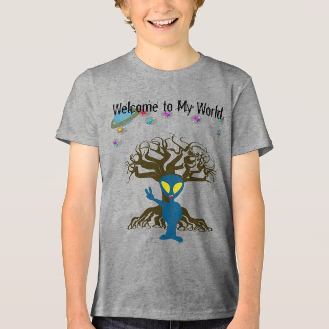 Herzlich willkommen in meinem World Blue Alien Pea Tri-Blend Shirt (Vorderseite)