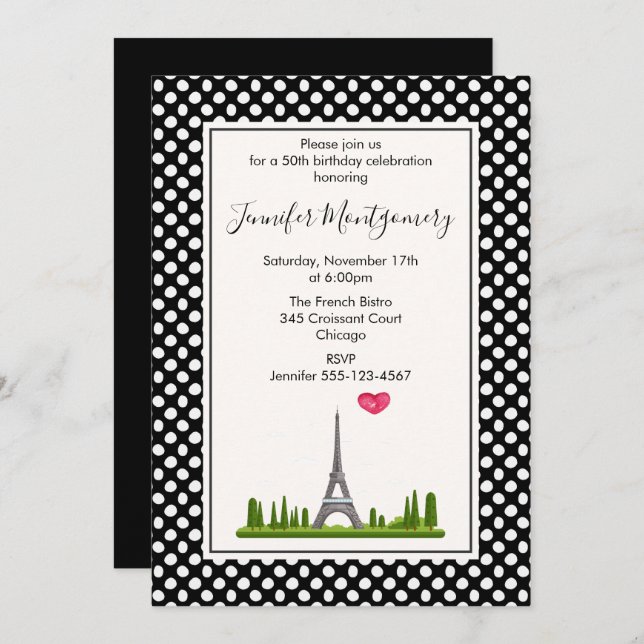 Herzlich Willkommen in Paris mit Eiffelturm Geburt Einladung (Vorne/Hinten)