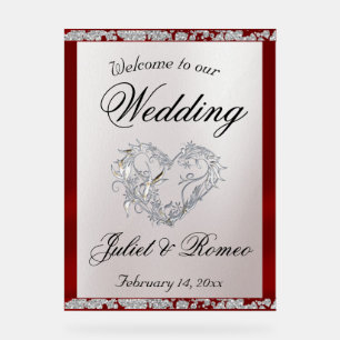 Herzlich Willkommen in Red Ribbon & Sparkle Acrylschild