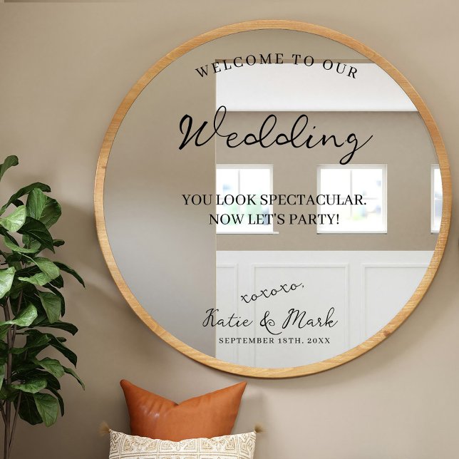 Herzlich willkommen in unserem Briefmarkendekor fü Fensteraufkleber (Welcome to Our Wedding Mirror Sign Sticker)