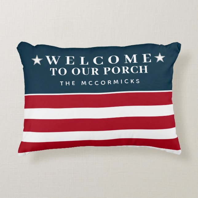 Herzlich Willkommen in unserem Porch American Flag Dekokissen (Vorderseite)