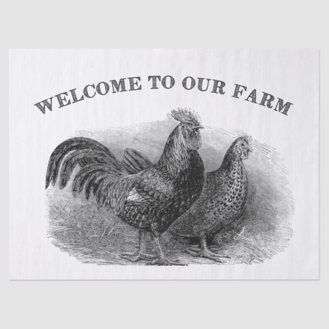 Herzlich willkommen in unserem Vintagen Hähnchentu Seidenpapier (Vorderseite)