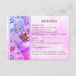 Herzliche florale Rosa Schmetterling Hochzeitsgäst Begleitkarte