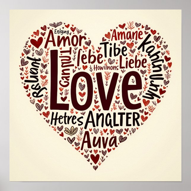 Herzliche Liebe Word Cloud - Romantik Poster (Vorne)