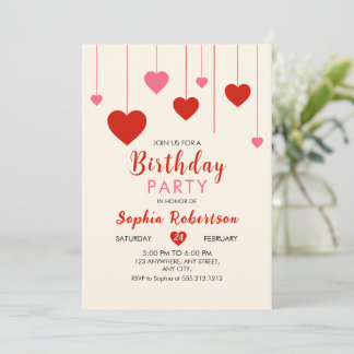 Herzliche Valentine Rosa Geburtstagsparty Einladung