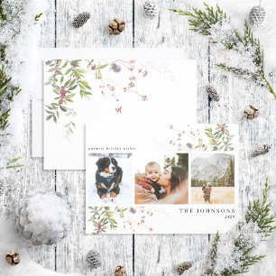 Herzliche Wünsche Botanische 3-Foto-Ferienkarte Feiertagskarte