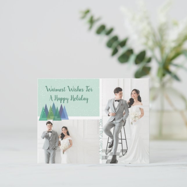 Herzliche Wünsche Moderne Aquamarin | 2 Foto Urlau Postkarte (Stehend Vorderseite)