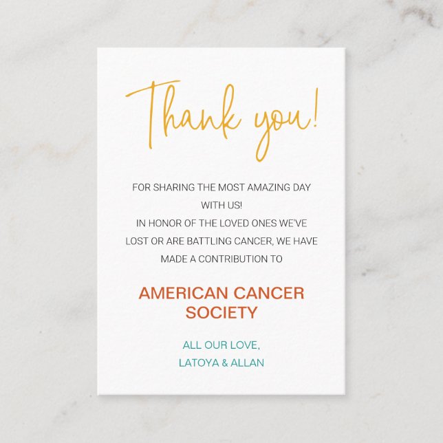 Herzlichen Dank, dass Sie für die Hochzeit der Woh Platzkarte (Vorderseite)