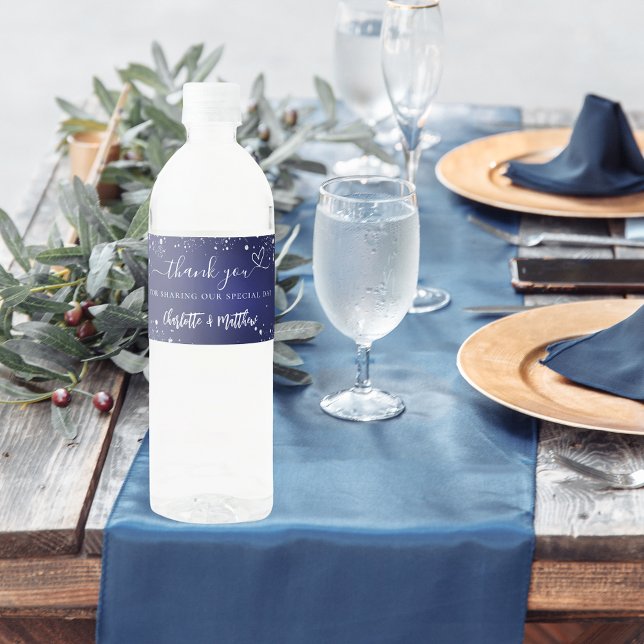 Herzlichen Dank der Hochzeit der blauen Glitzern Wasserflaschenetikett (Von Creator hochgeladen)