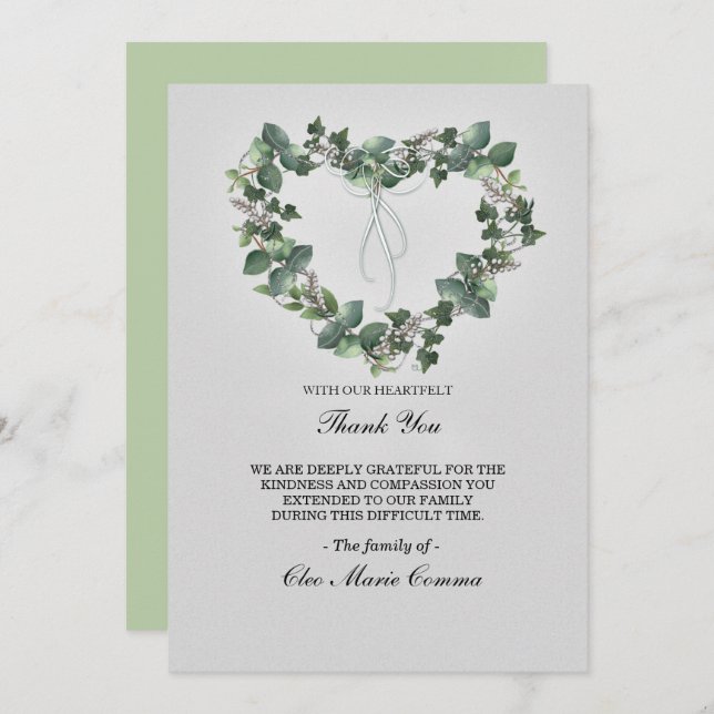 Herzlichen Dank für das Beileid der Herzfamilie Einladung (Vorne/Hinten)