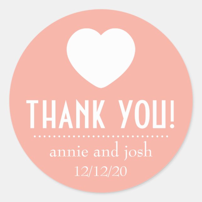 Herzlichen Dank Labels (Peach) Runder Aufkleber (Vorderseite)