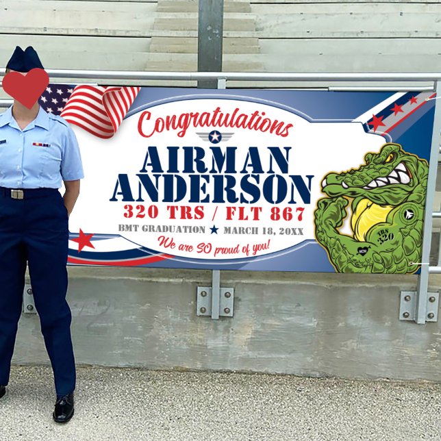 Herzlichen Glückwunsch 320 Gators Air Force Abschl Banner (Air Force BMT Basic Training Graduation Vinyl Banner, 320 Gators mascot, Airman Graduation Banner)