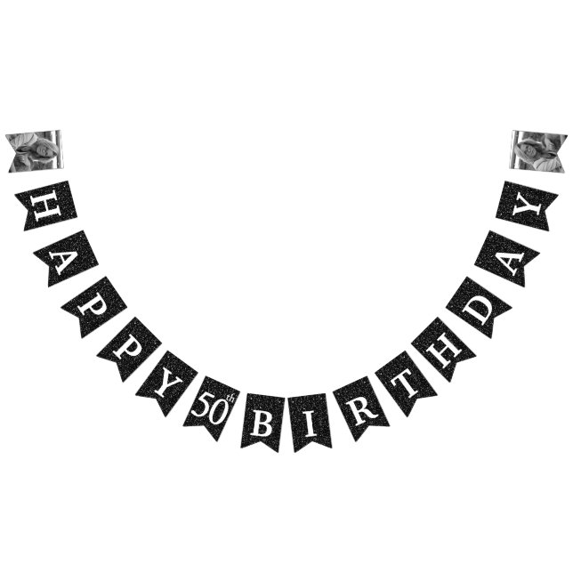 Herzlichen Glückwunsch 50. Geburtstag Foto Schwarz Wimpelkette (Alle)