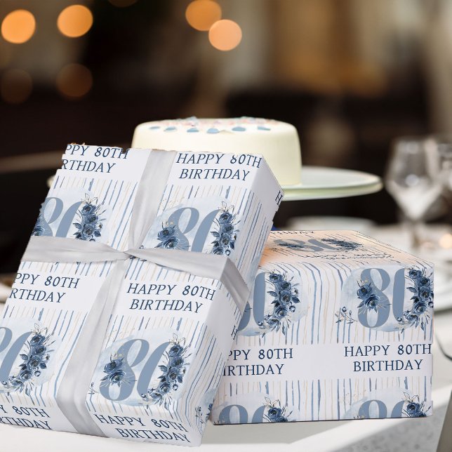 Herzlichen Glückwunsch 80. Geburtstag Blumennummer Geschenkpapier (80th Birthday wrapping paper from my Floral Number Milestone Birthday Collection)
