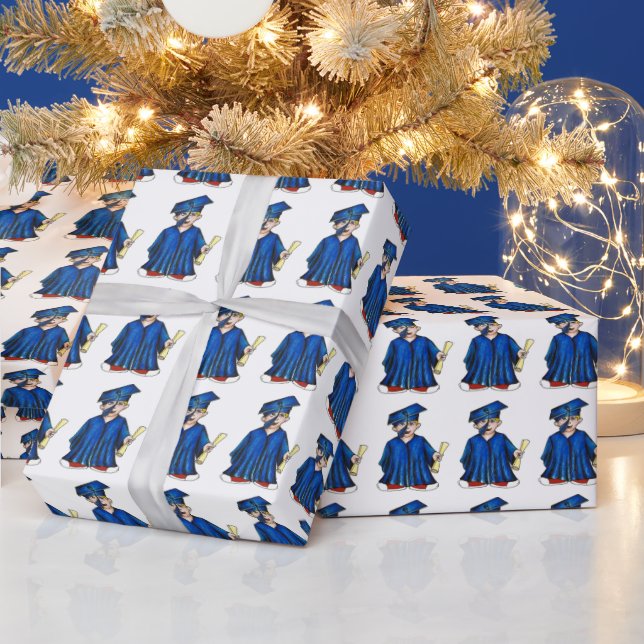 Herzlichen Glückwunsch Abschluss Blue Boy Cap Gown Geschenkpapier (Feiertage)