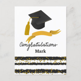 Herzlichen Glückwunsch Abschluss Confetti schwarze Postkarte