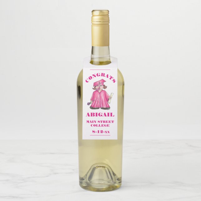 Herzlichen Glückwunsch Abschluss Pink Graduate Cap Flaschenanhänger (Auf Flasche)