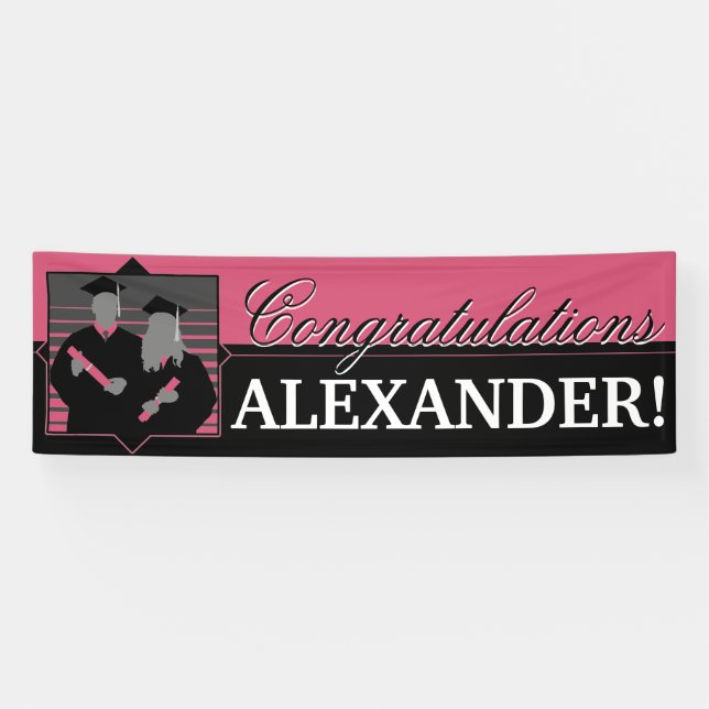 Herzlichen Glückwunsch Abschluss rosa Banner (Horizontal)