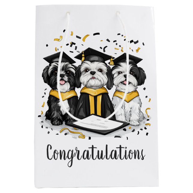 Herzlichen Glückwunsch Abschluss Shih Tzu Dogs Mittlere Geschenktüte (Vorderseite)