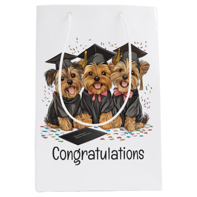 Herzlichen Glückwunsch Abschluss Yorkshire Terrier Mittlere Geschenktüte (Vorderseite)