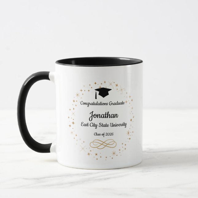 Herzlichen Glückwunsch Absolvent! Abschlusskaffee Tasse (Links)