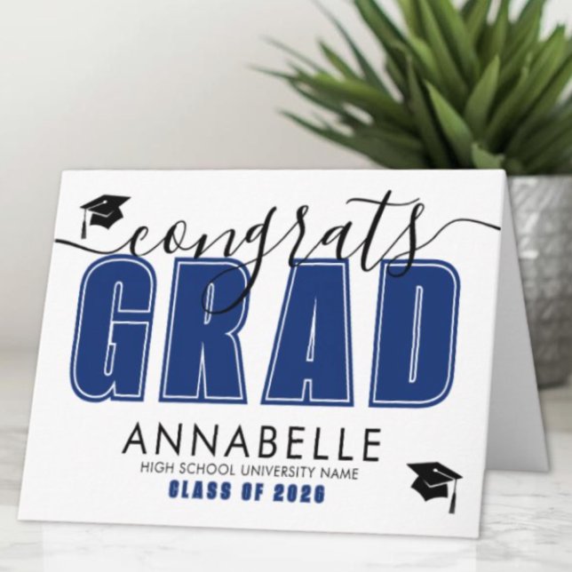 Herzlichen Glückwunsch Absolvent Blau Abschlussfei Karte (Congratulations Grad Blue Graduation Card)
