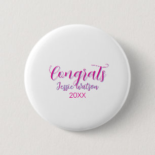 Herzlichen Glückwunsch Absolvent rosa lila Name Ja Button