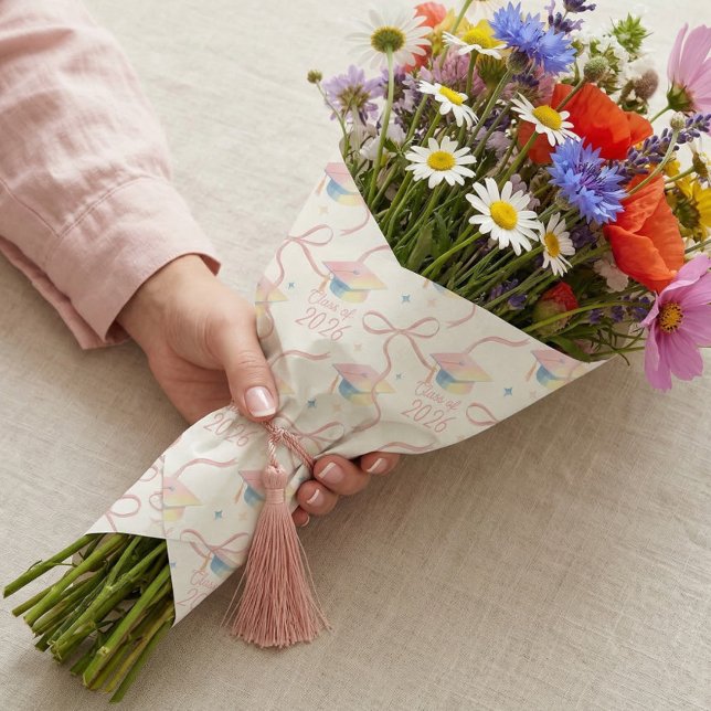Herzlichen Glückwunsch Absolvent Wasserfarbe Absch Geschenkpapier (Congrats Grad Watercolour Grad Cap Class of 2026 Wrapping Paper)