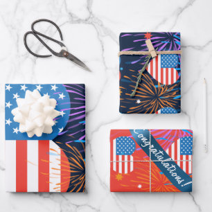 Herzlichen Glückwunsch! Amerikanische Flagge 4. Ju Geschenkpapier Set