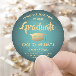 Herzlichen Glückwunsch Aquamarin und Gold Trendy A Runder Aufkleber