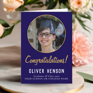 Herzlichen Glückwunsch Blue Graduate Foto Abschlus Karte
